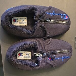 Champion Black Fleece Slippers with Zipper